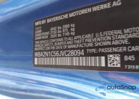 2018 BMW M240I z USA, uszkodzony, nr VIN WBA2N1C56JVC28094